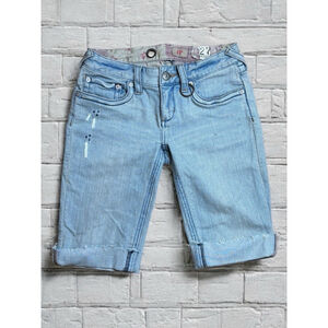 Free People Womens Sz 27 Light Blue Denim Vintage Style Distressed Cutoff Shorts